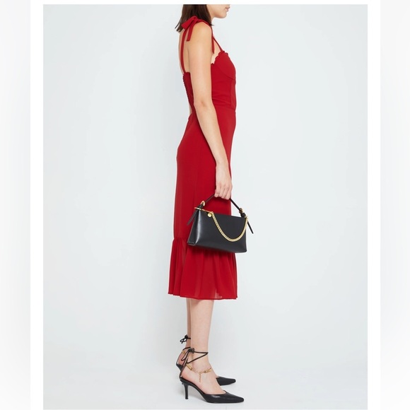 O.P.T. Toile de Jouy Red Tie Strap Midi Dress - Picture 5 of 15